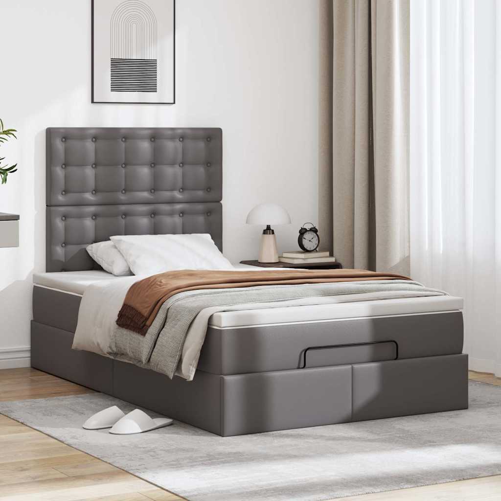 Struttura Letto Pouf con Materasso Grigio 120x200 cm Similpelle