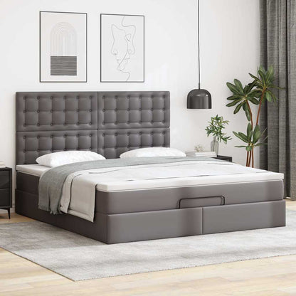 Struttura Letto Pouf con Materasso Grigio 160x200 cm Similpelle