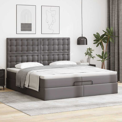 Struttura Letto Pouf con Materassi Grigio 200x200 cm Similpelle