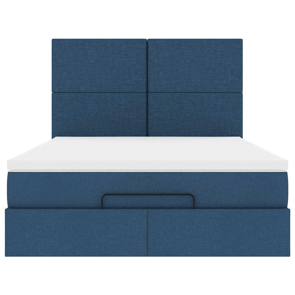 Struttura Letto Pouf con Materasso Blu 140x200cm in Tessuto