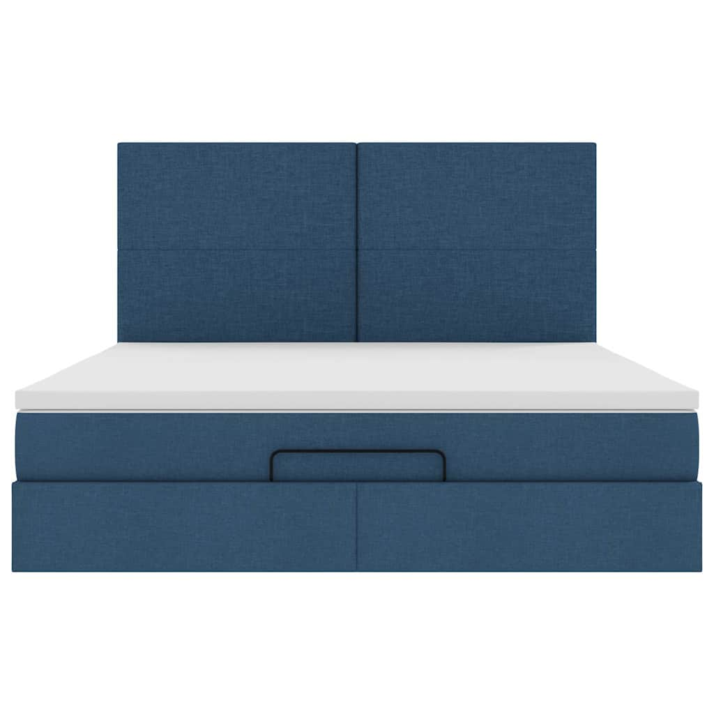 Struttura Letto Pouf con Materasso Blu 160x200 cm in Tessuto