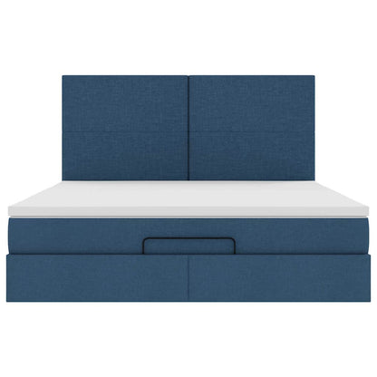 Struttura Letto Pouf con Materasso Blu 180x200cm in Tessuto