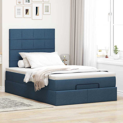 Struttura Letto Pouf con Materasso Blu 120x200 cm in Tessuto