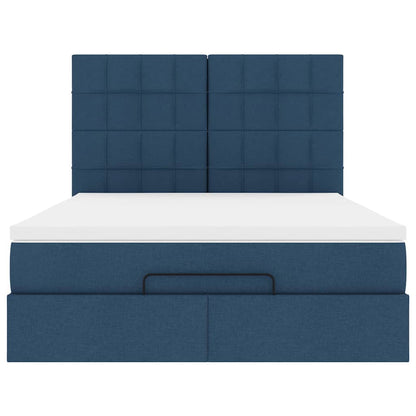 Struttura Letto Pouf con Materasso Blu 140x190 cm in Tessuto