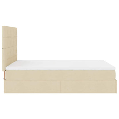 Struttura Letto Pouf con Materasso Crema 140x200 cm in Tessuto