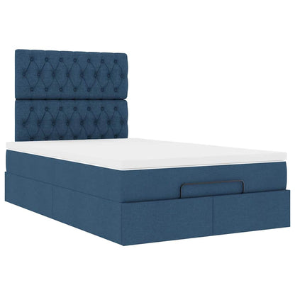 Struttura Letto Pouf con Materasso Blu 120x200 cm in Tessuto