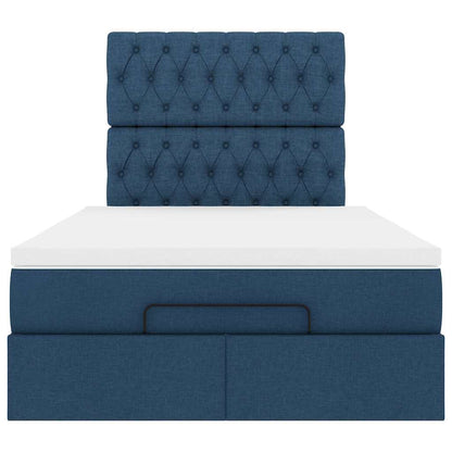 Struttura Letto Pouf con Materasso Blu 120x200 cm in Tessuto