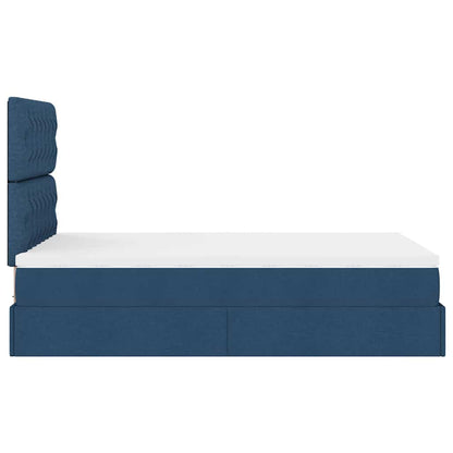 Struttura Letto Pouf con Materasso Blu 120x200 cm in Tessuto