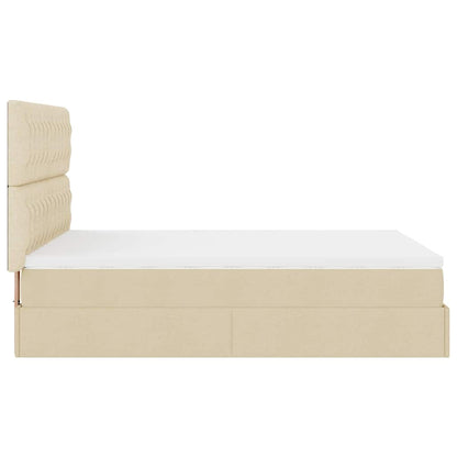 Struttura Letto Pouf con Materasso Crema 140x190 cm in Tessuto