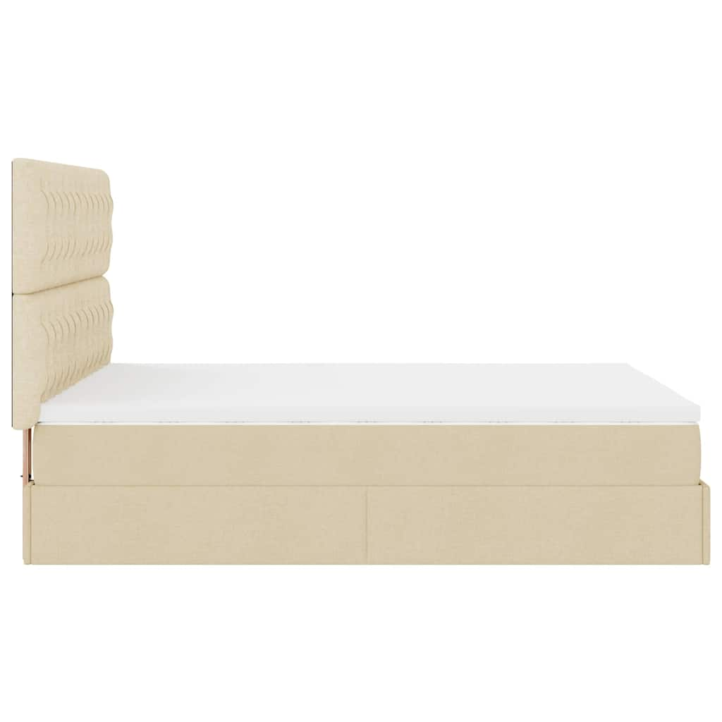 Struttura Letto Pouf con Materasso Crema 140x200 cm in Tessuto