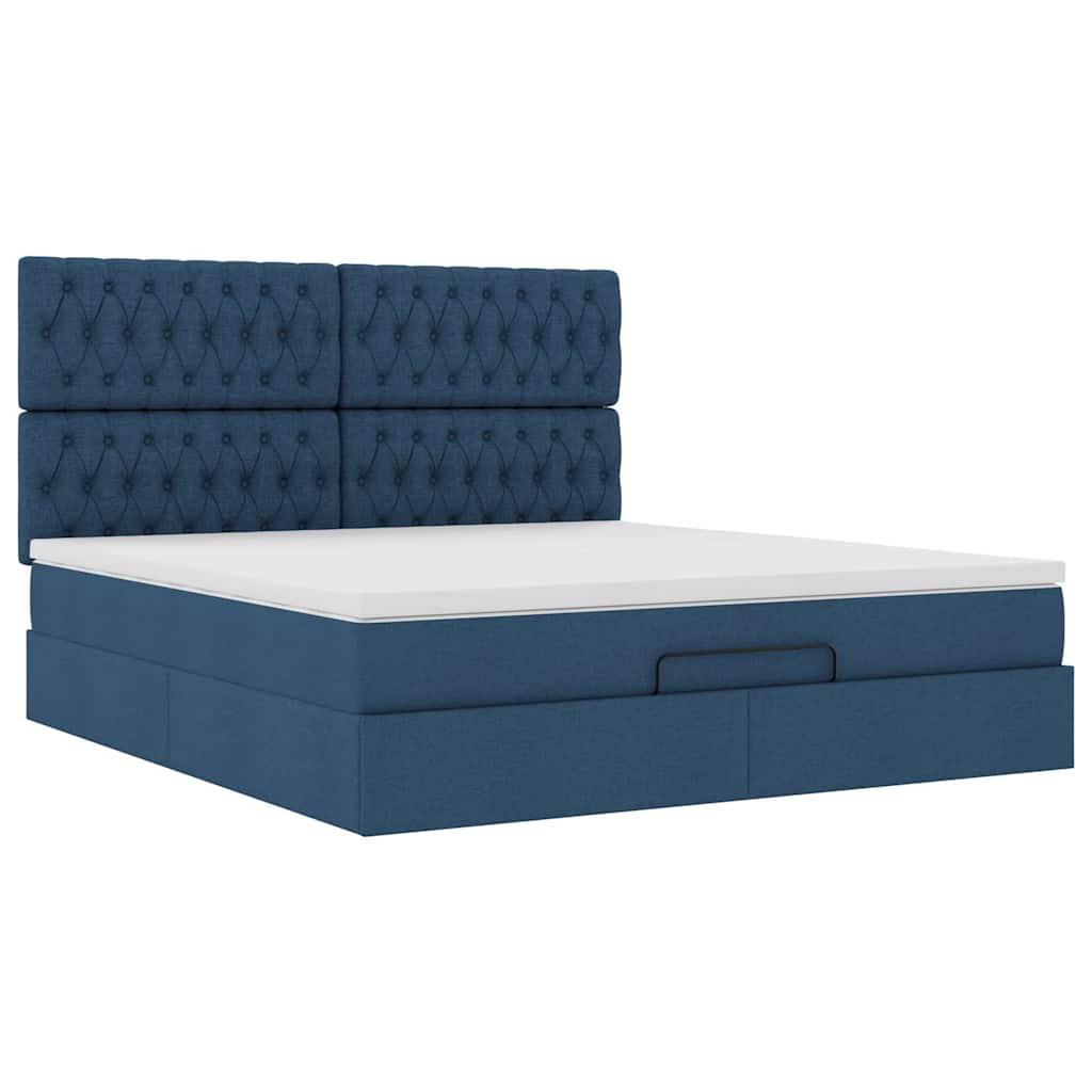 Struttura Letto Pouf con Materasso Blu 160x200 cm in Tessuto