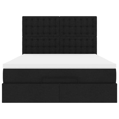 Struttura Letto Pouf con Materasso Nero 140x190 cm in Tessuto