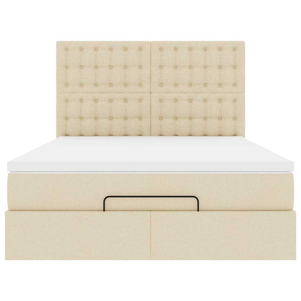 Struttura Letto Pouf con Materasso Crema 140x190 cm in Tessuto