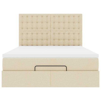 Struttura Letto Pouf con Materasso Crema 140x190 cm in Tessuto