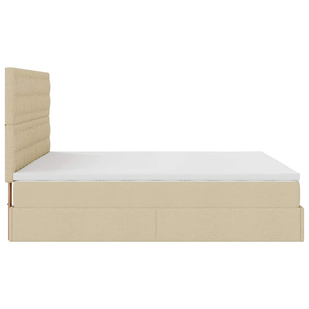 Struttura Letto Pouf con Materassi Crema 200x200 cm in Tessuto