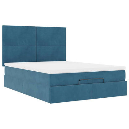 Struttura Letto Pouf con Materassi Blu 140x200cm in Velluto