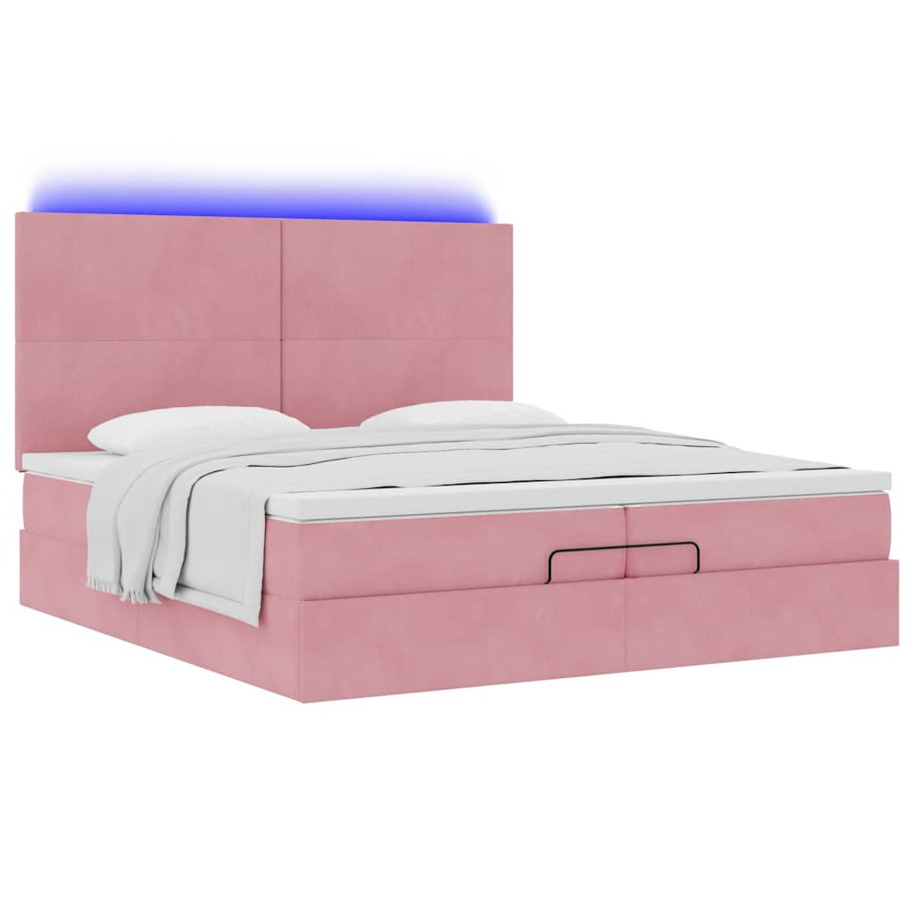 Struttura Letto Pouf con Materassi Rosa 200x200 cm Velluto