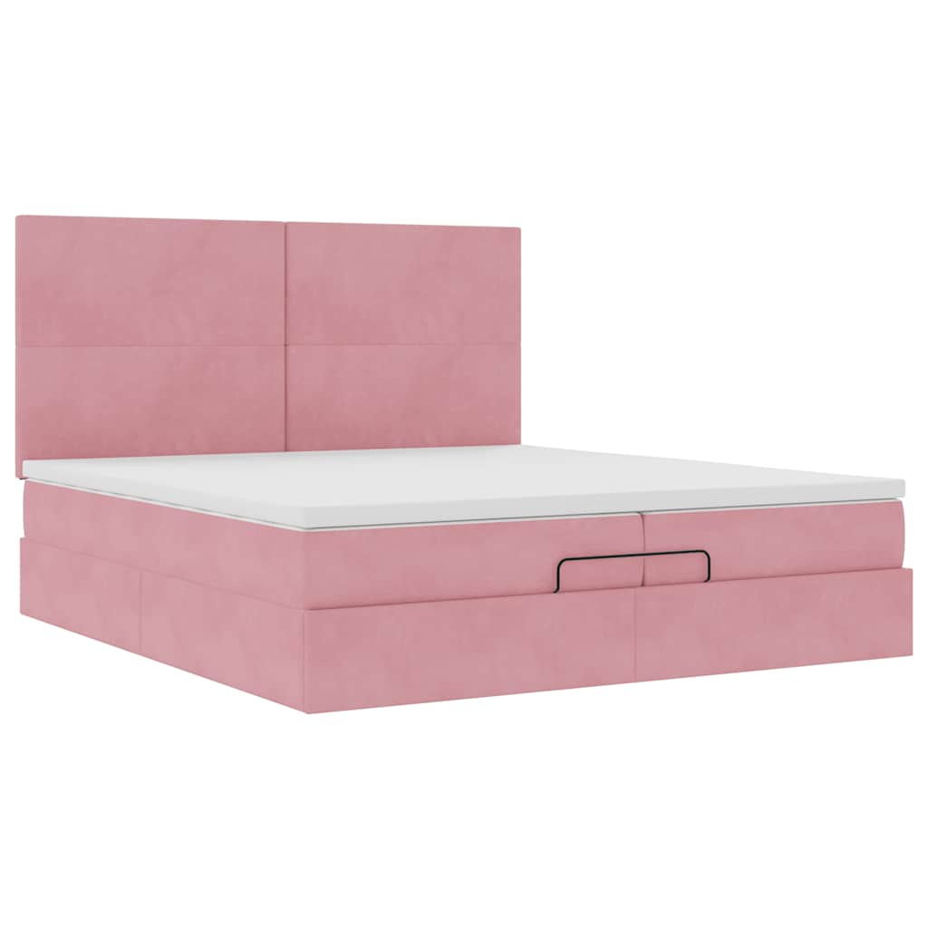 Struttura Letto Pouf con Materassi Rosa 200x200 cm Velluto