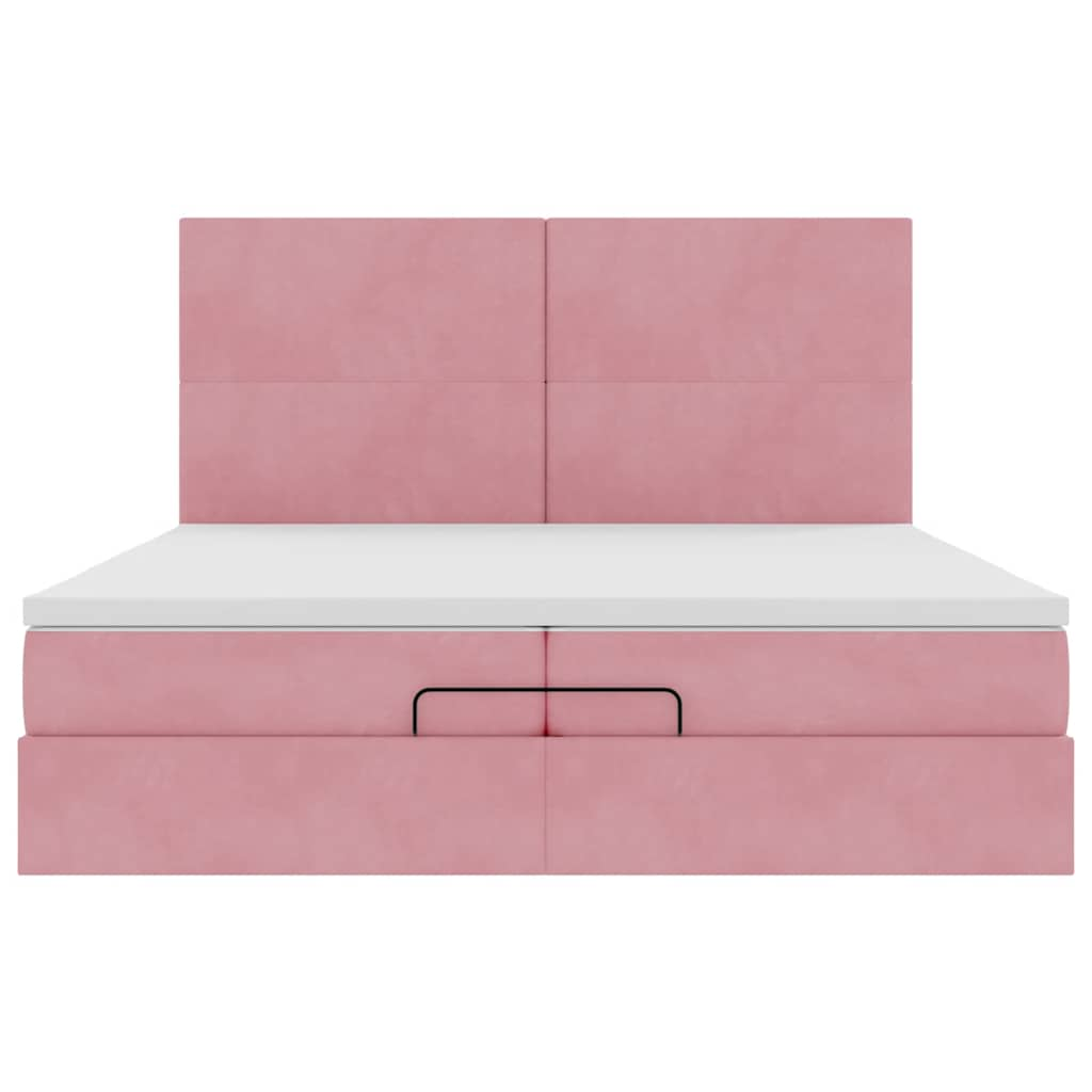 Struttura Letto Pouf con Materassi Rosa 200x200 cm Velluto