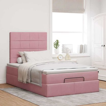 Struttura Letto Pouf con Materasso Rosa 120x200 cm Velluto