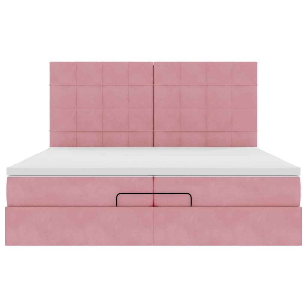 Struttura Letto Pouf con Materassi Rosa 200x200 cm Velluto