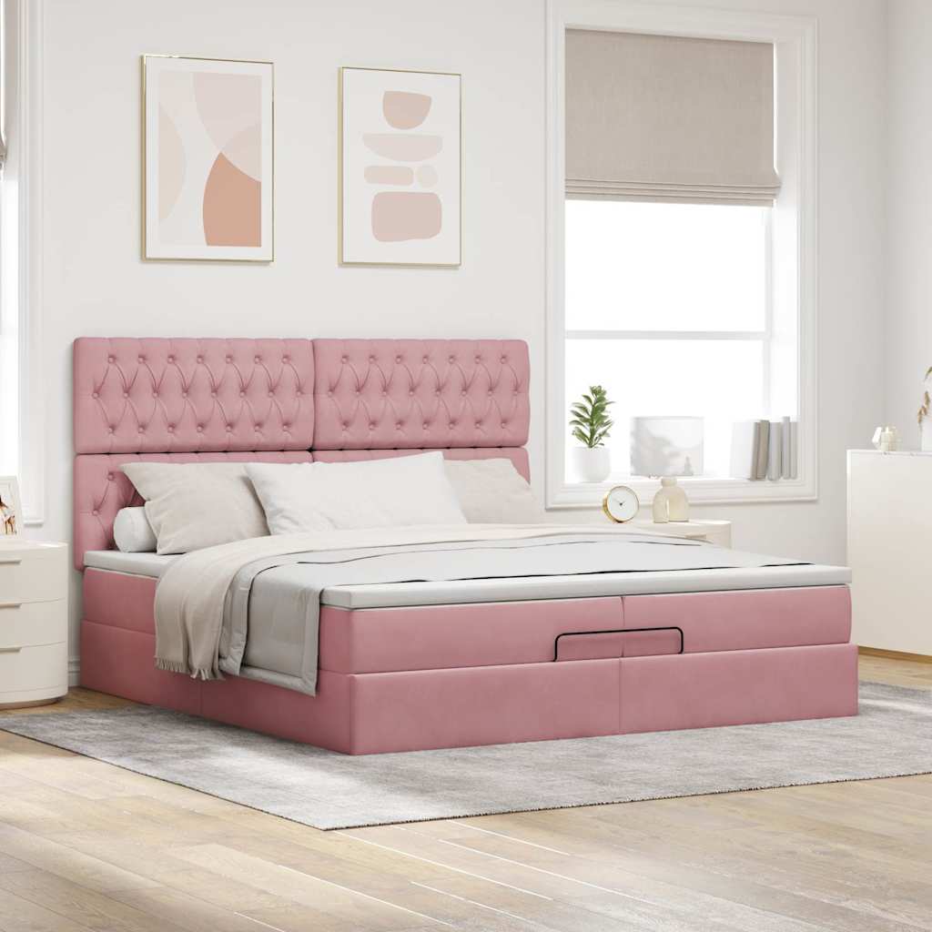 Struttura Letto Pouf con Materassi Rosa 200x200 cm Velluto