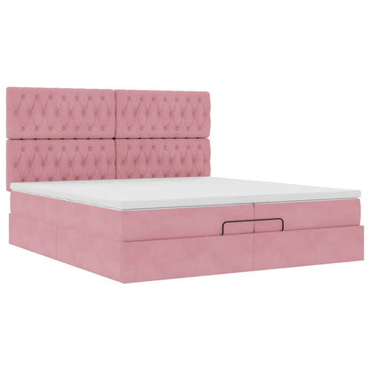 Struttura Letto Pouf con Materassi Rosa 200x200 cm Velluto