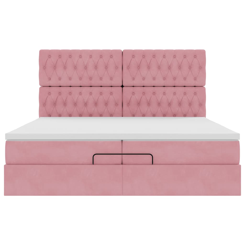 Struttura Letto Pouf con Materassi Rosa 200x200 cm Velluto