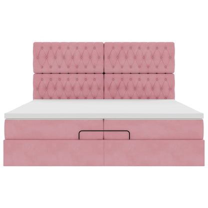 Struttura Letto Pouf con Materassi Rosa 200x200 cm Velluto