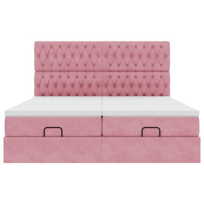 Struttura Letto Pouf con Materassi Rosa 160x200 cm Velluto