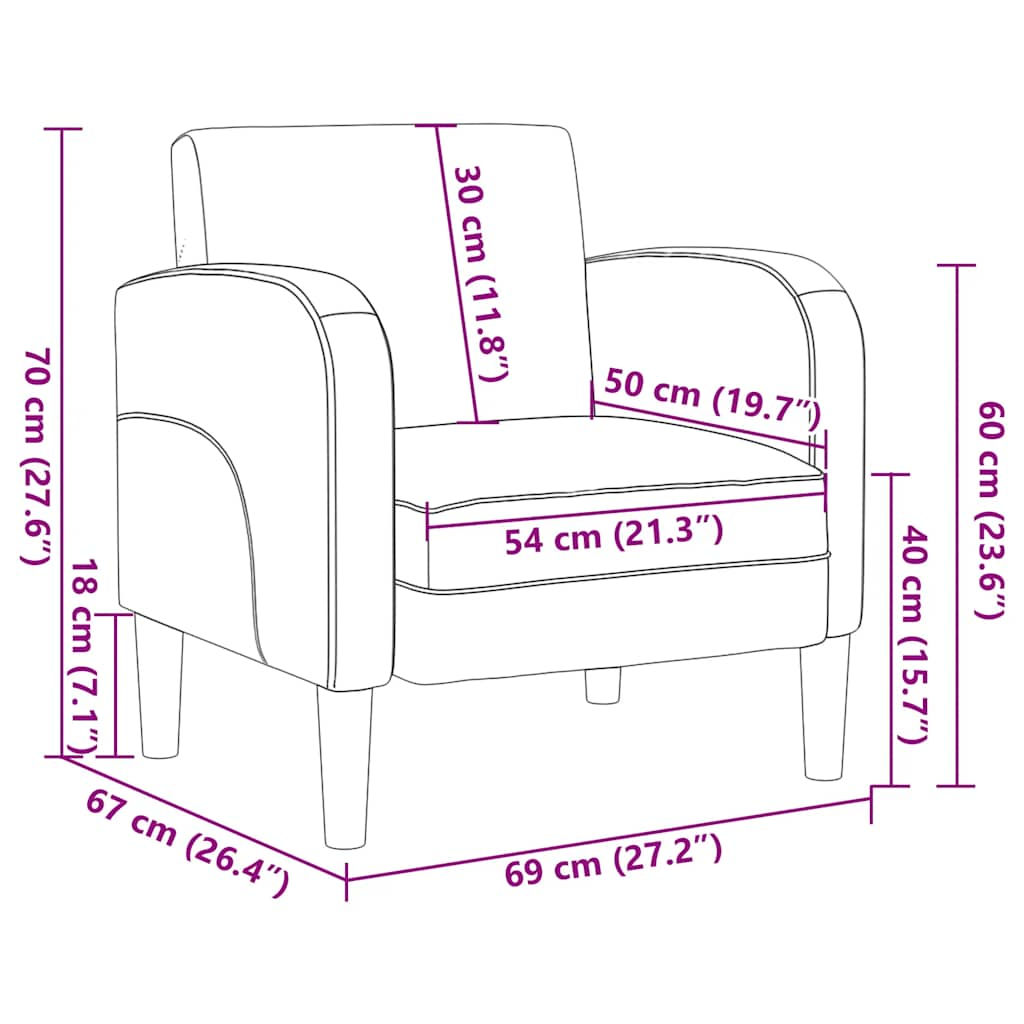 Divano Sedia con Braccioli Cappuccino 54 cm in Similpelle - homemem39