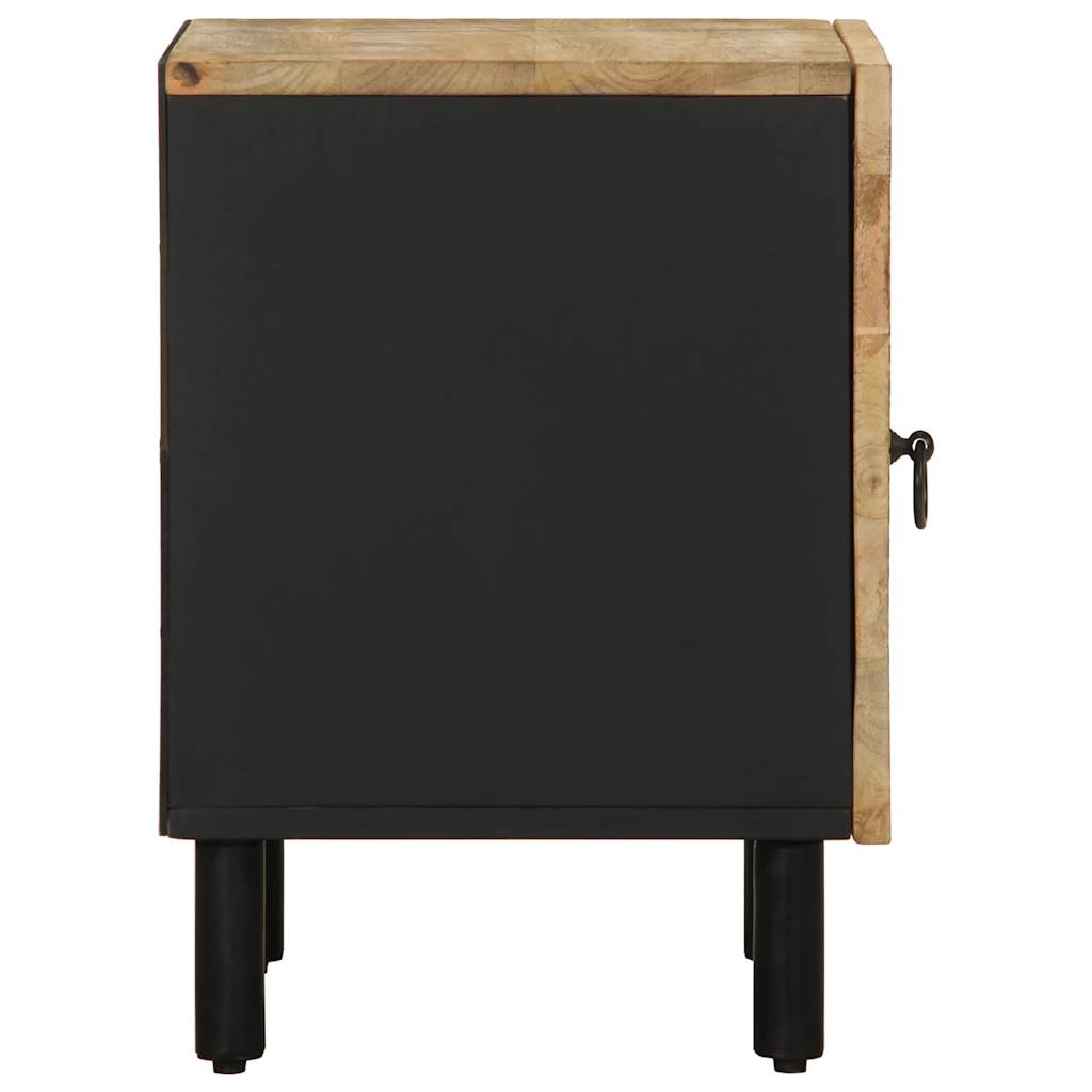 Comodino Nero 40x33,5x46 cm in Legno Massello di Mango Grezzo