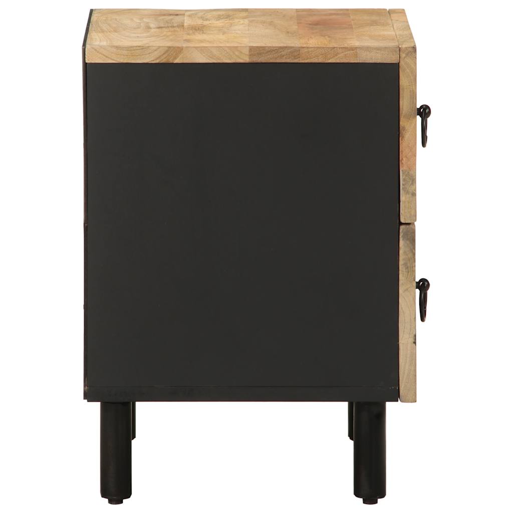 Comodino Nero 40x33,5x46 cm in Legno Massello di Mango Grezzo