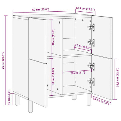 Credenza 60x33,5x75 cm in Legno Massello di Mango Grezzo
