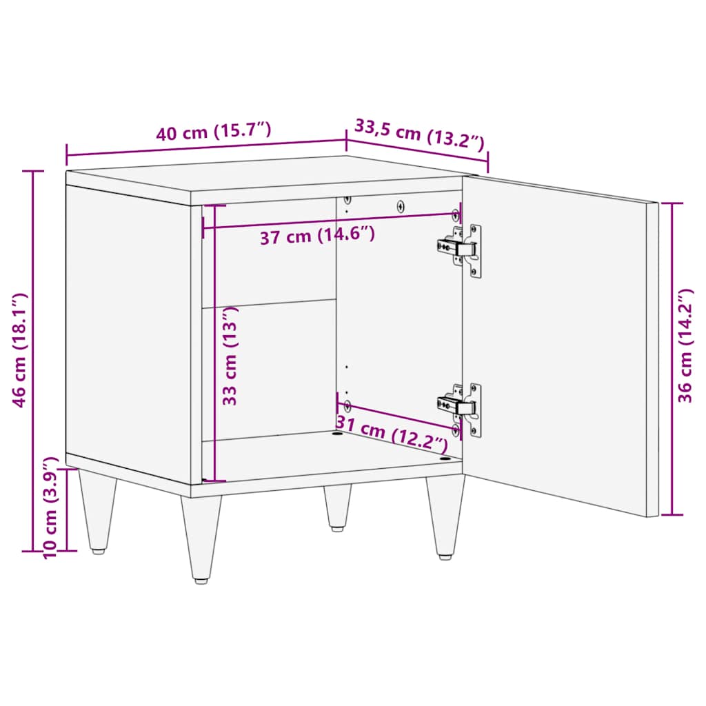 Comodini 2pz 40x33,5x46 cm in Legno Massello di Mango