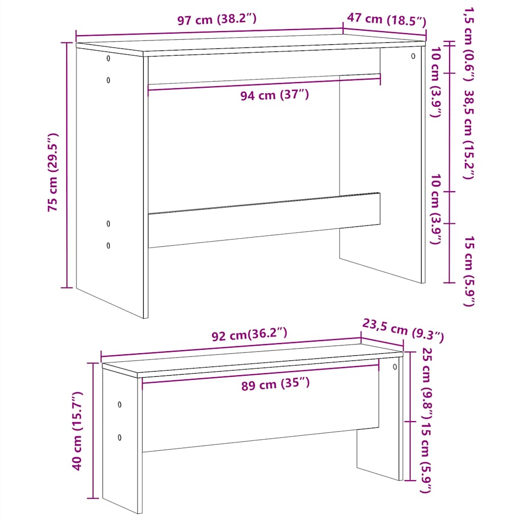 Set Tavolo da Pranzo e Panche 3 pz Rovere Marrone in Truciolato - homemem39