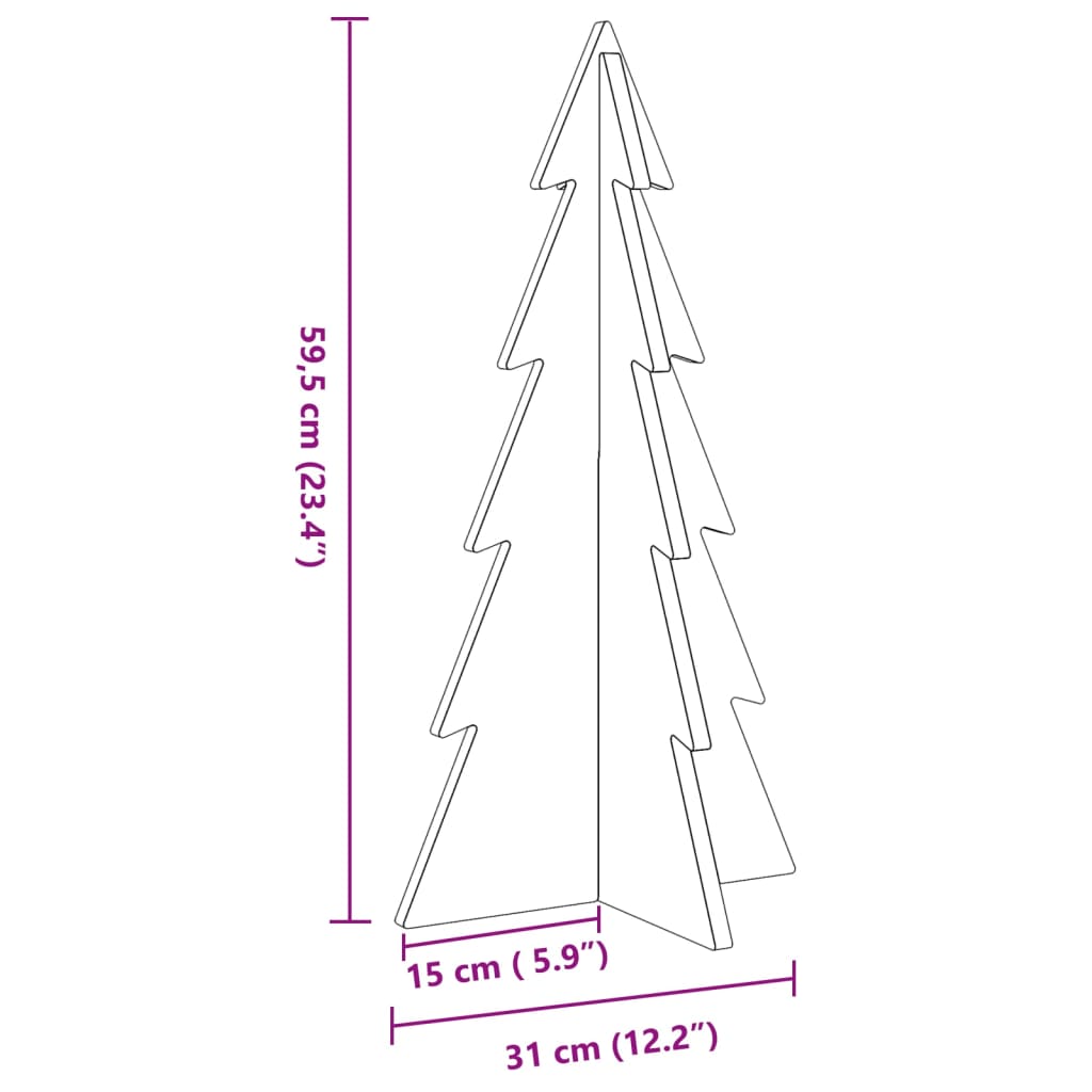 Albero di Natale Decorativo in Legno 59,5cm Legno Massello Pino