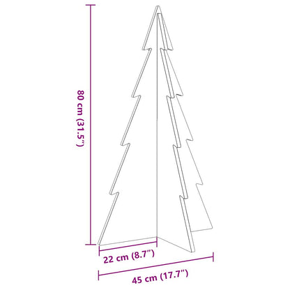 Albero di Natale Decorativo Bianco 80 cm Legno Massello di Pino