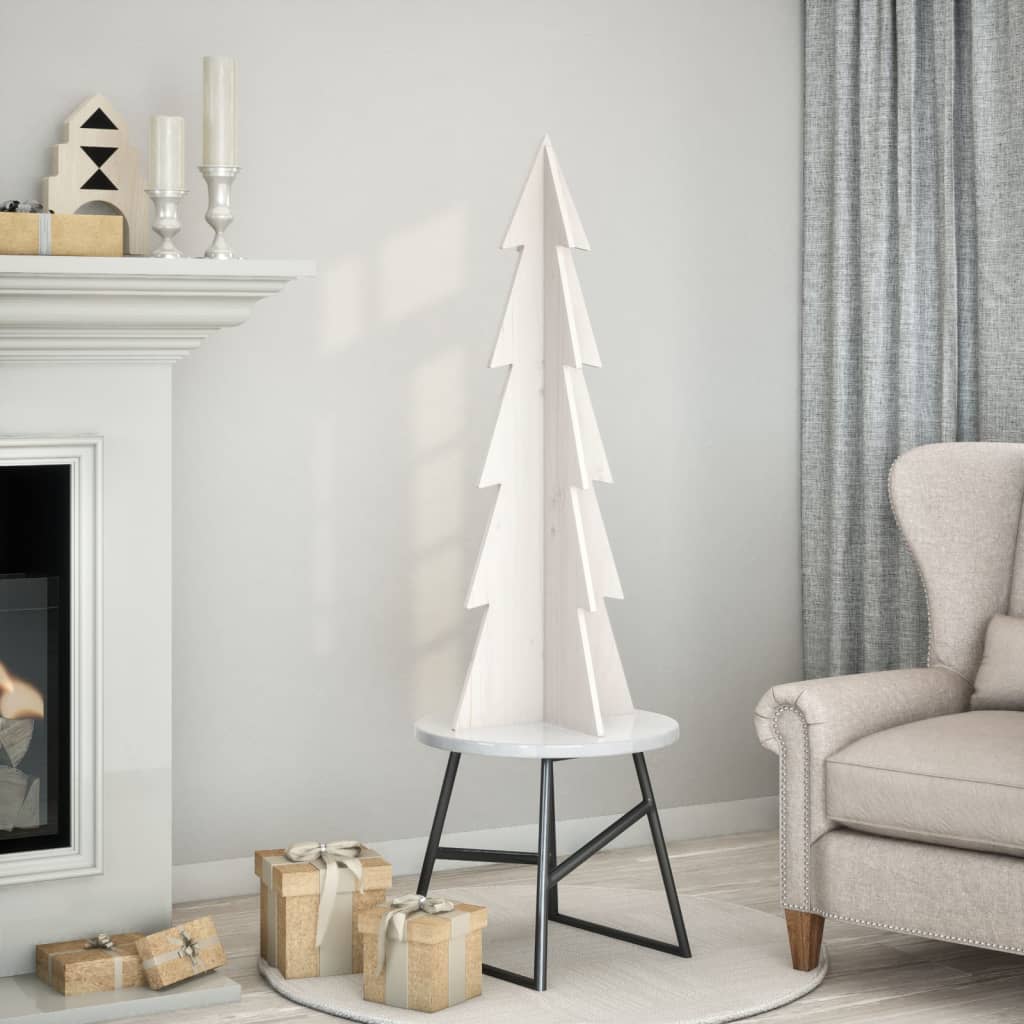 Albero di Natale Decorativo Bianco 112 cm Legno Massello Pino - homemem39