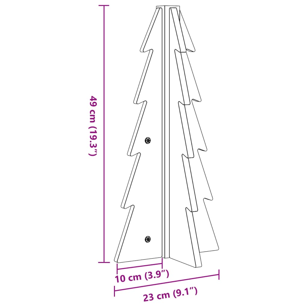 Albero di Natale Decorativo in Legno 49 cm Legno Massello Pino