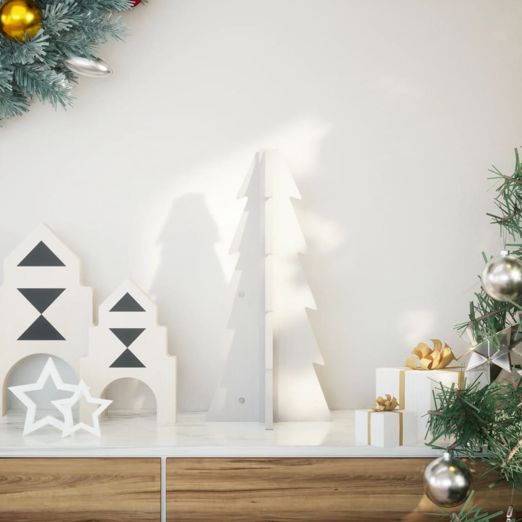 Albero di Natale Decorativo Bianco 49 cm Legno Massello di Pino