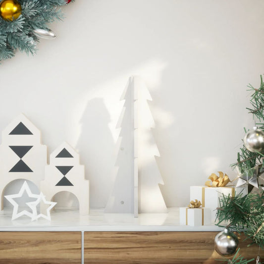 Albero di Natale Decorativo Bianco 49 cm Legno Massello di Pino