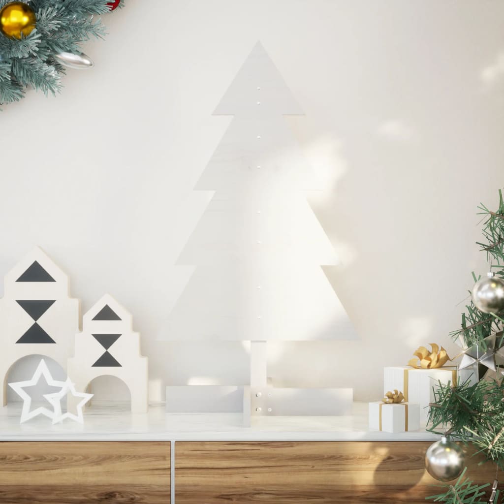 Albero di Natale Decorativo Bianco 80 cm Legno Massello di Pino - homemem39