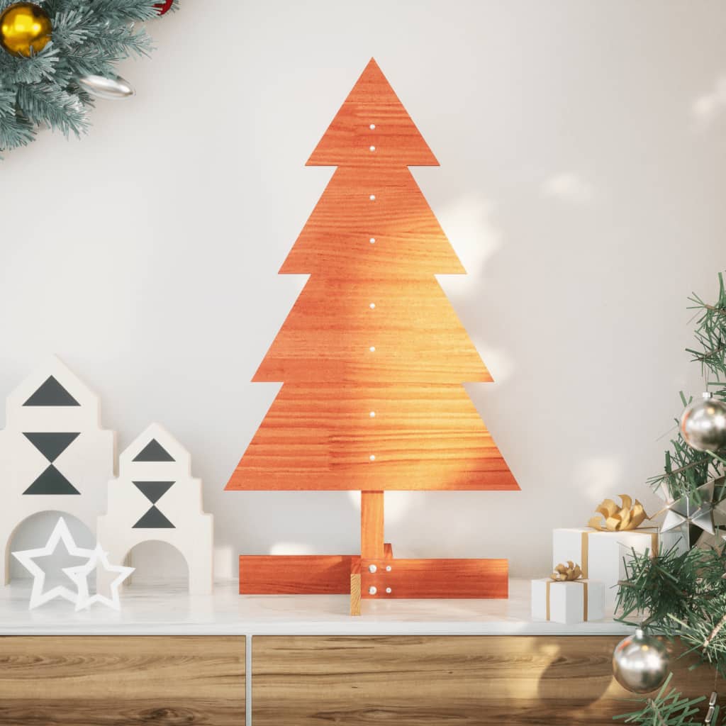 Albero di Natale Marrone Cera 80 cm in Legno Massello di Pino - homemem39