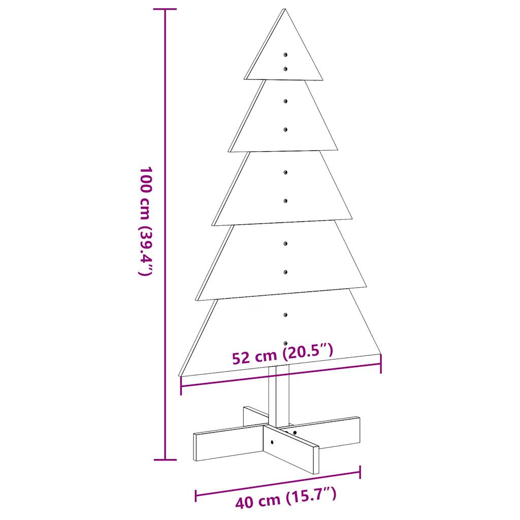 Albero di Natale Marrone Cera 100 cm in Legno Massello di Pino