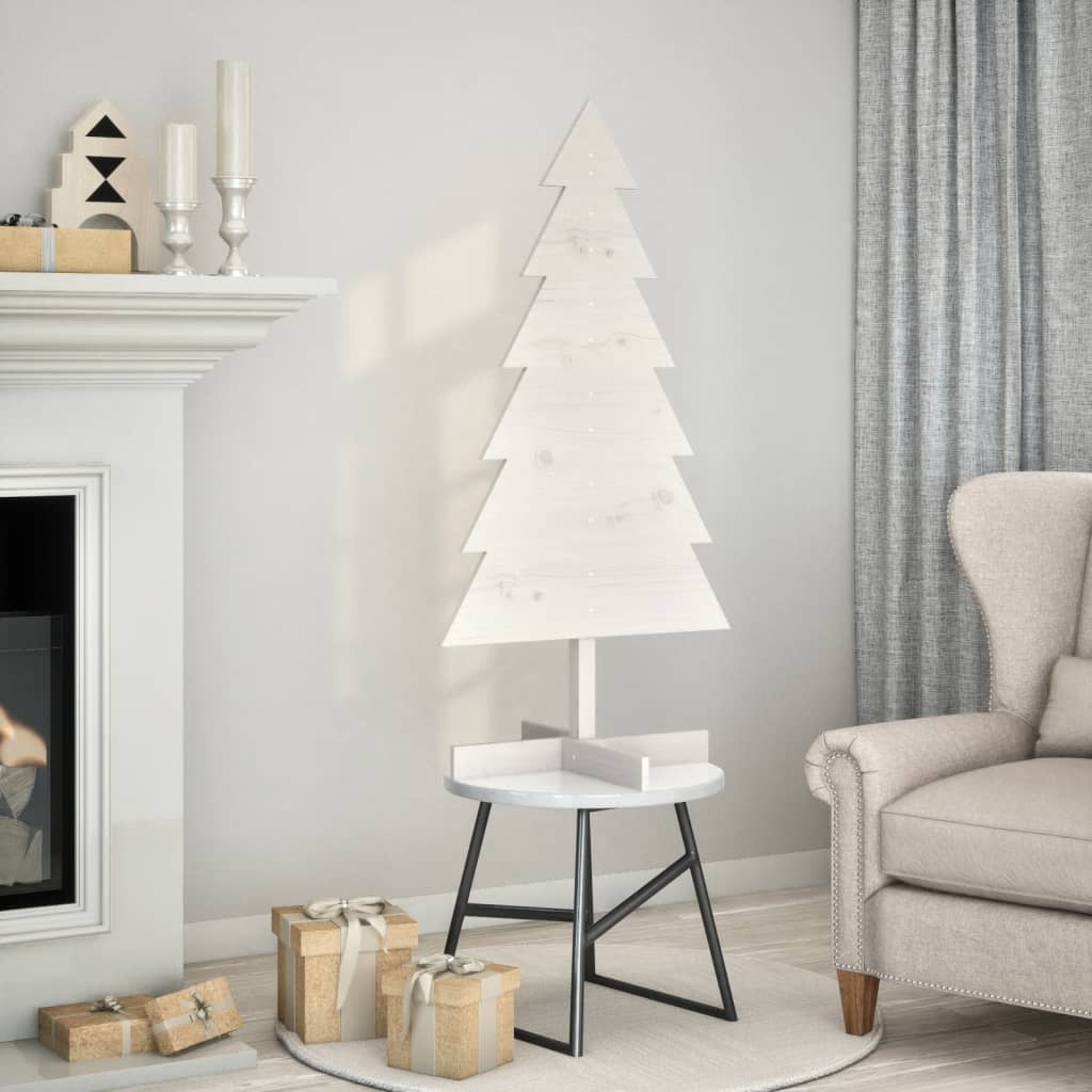 Albero di Natale Decorativo Bianco 120cm Legno Massello di Pino