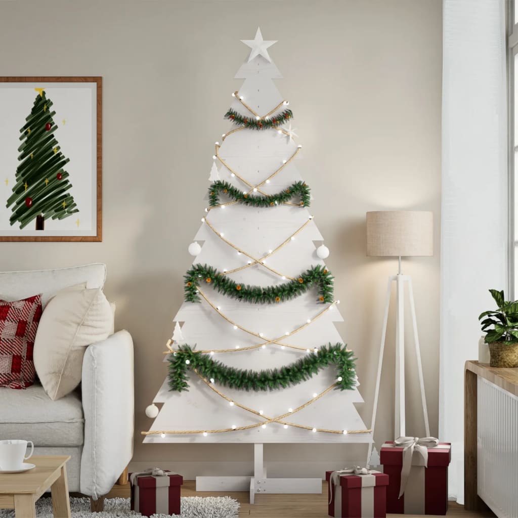 Albero di Natale Decorativo Bianco 180cm Legno Massello di Pino - homemem39