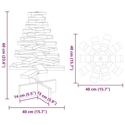 Albero di Natale Decorativo Bianco 60 cm Legno Massello di Pino