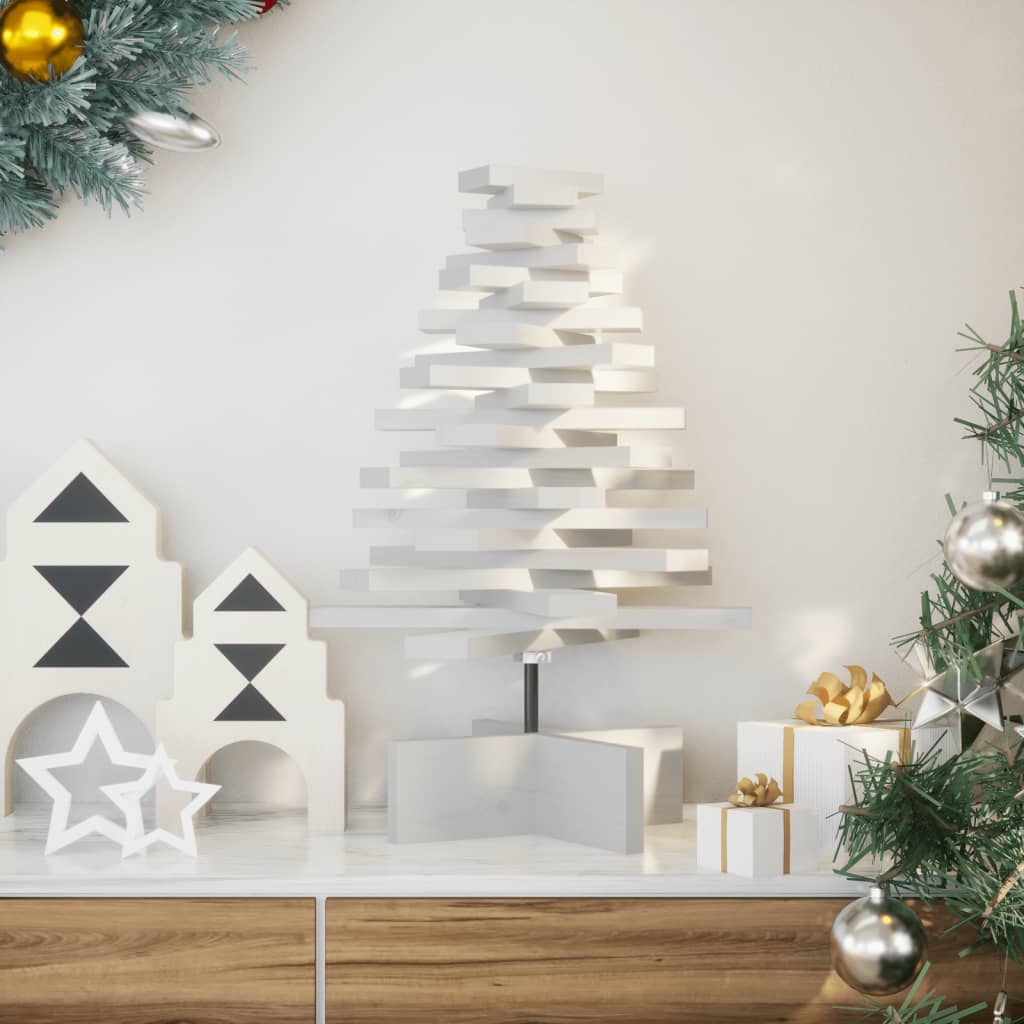 Albero di Natale Decorativo Bianco 60 cm Legno Massello di Pino - homemem39