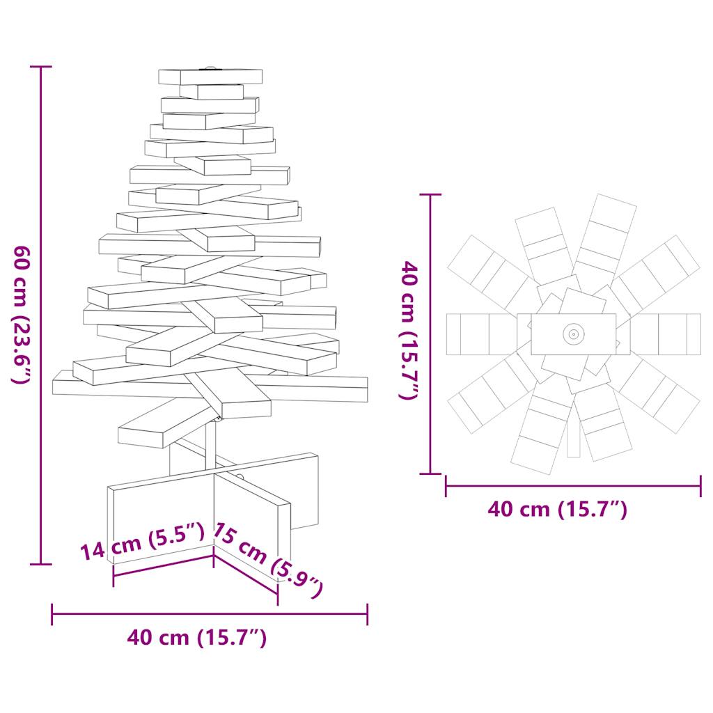 Albero di Natale Marrone Cera 60 cm in Legno Massello di Pino